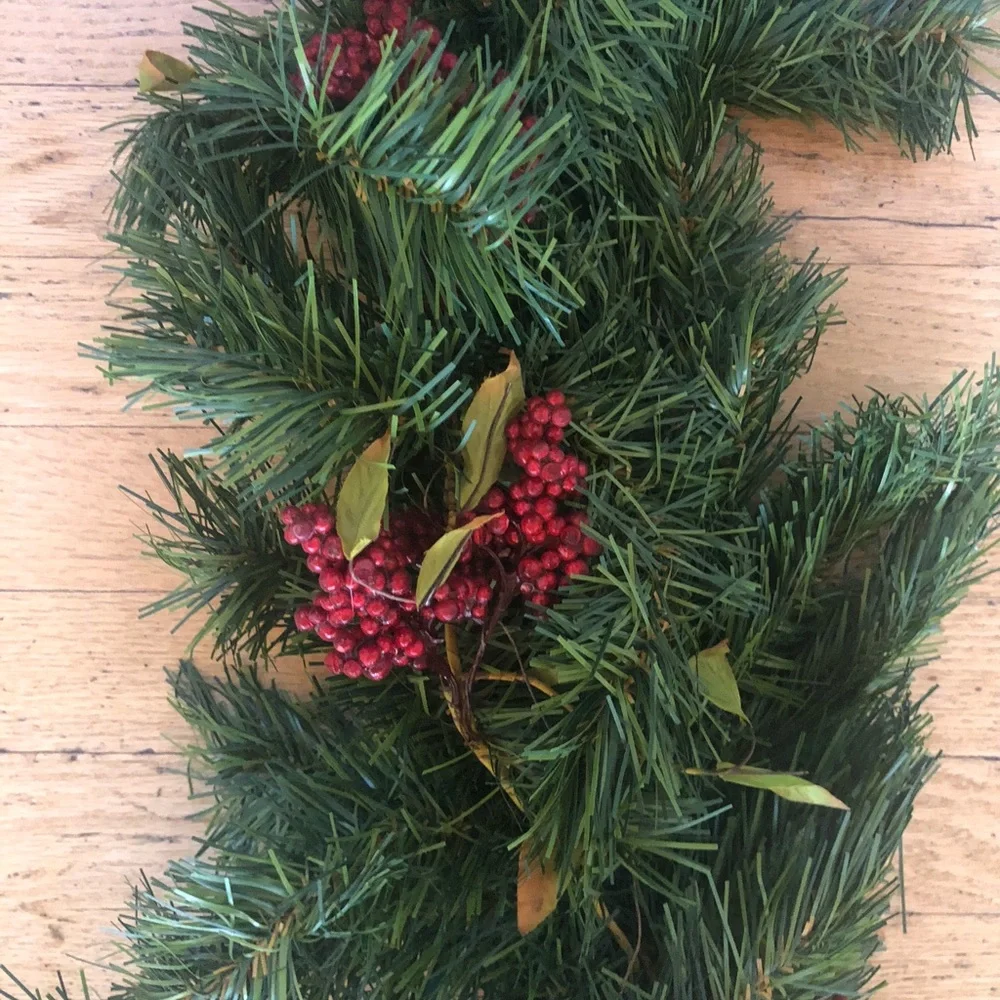 Christmas 9 ft garland with berries and silk leaves